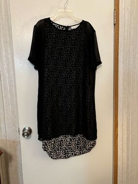 Bisou Bisou Black Layered Animal-Print Midi Dress